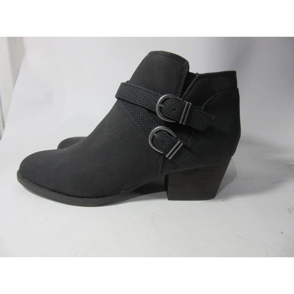 LifeStride Blaire Ankle Booties Women 7.5M Black Excellent Double Buckle Straps